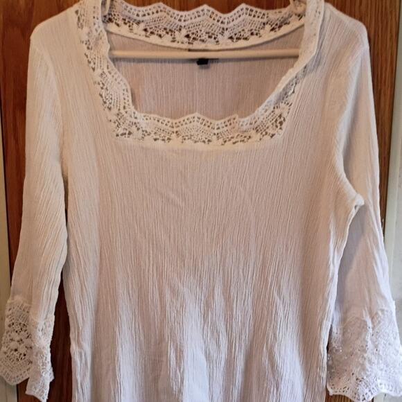 Talbots White Lace Trim Cotton Long Sleeve Top S Cottage Quietlux Feminine Chic - Picture 10 of 13